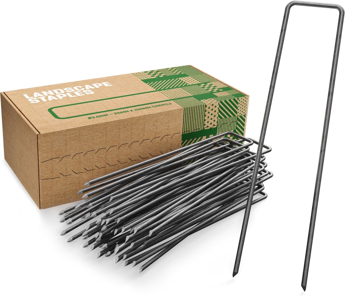 GardenGloss® Grondankers Van Niet Verzinkt Staal (100 Stuks) - Stabiele Grondankers Voor Onkruidvlies, Tuinvlies, Schutting & Net - 150 mm Lang, 25 mm Breed, Ø 2.7 mm — afbeelding 1