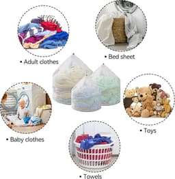 4-stuks Waszak van mesh voor de wasmachine - Waszak voor truien - Waszak met grote capaciteit - Waszak van mesh met trekkoord - 30x40 cm - Verdikt - Vormvast - Geschikt voor wasmachines, thuis, studentenkamers, hotels en op reis - Wit — thumbnail 5