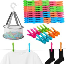 48 Stuks Kleurige Wasknijpers met Mand, Winddichte Kledingknijpers voor Waslijnen, Ideaal voor Sokken en Handdoeken — thumbnail 1