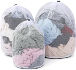 Set van 3 waszakken voor wasmachine, mesh wasnetten met trekkoord, beschermt kleding tegen vervorming en vouwen, maten 30 x 40, 40 x 50 en 50 x 60 cm — thumbnail 1