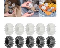 Wasmachine Ballen - Droger Ballen - Kleding Wassen - Anti-klit Ontwerp - 10 Stuks - Grijs en Wit