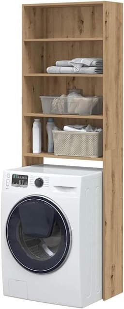 Wasmachinekast - Opbergkast - Badkamer Organiseren - Ruimtebesparend Design - 64 x 24 x 190 cm - Eikenhout — thumbnail 1