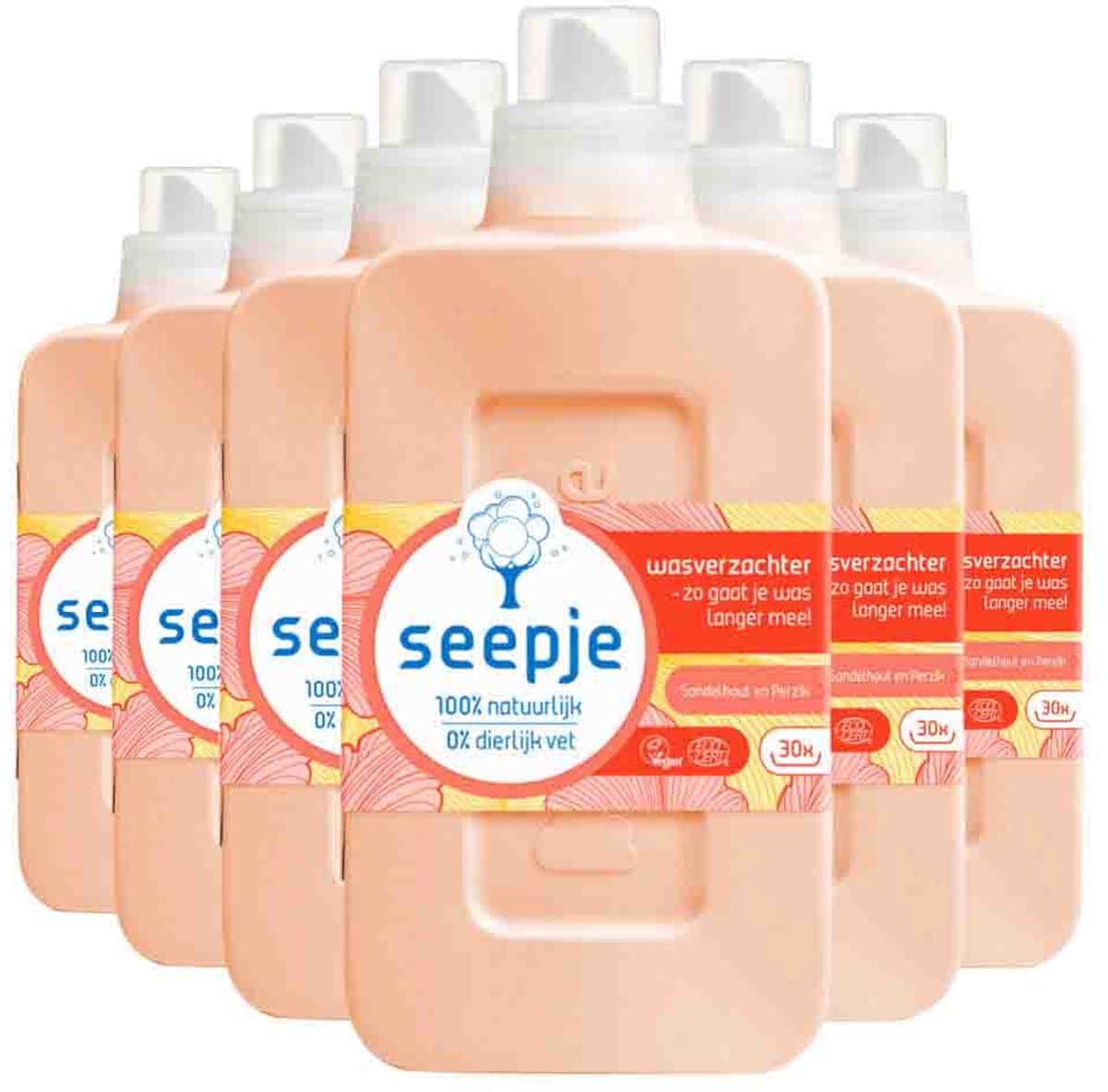 Seepje Wasverzachter Sandelhout & Perzik - 180 wasbeurten - 6 x 750 ml - Voordeelverpakking — afbeelding 1