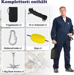 Vouwanker met Ankertouw - Klapanker Vierhaakanker - Watersport Stabiliteit - Verzinkt Gietijzer - 1.5 kg - Grijs — thumbnail 4