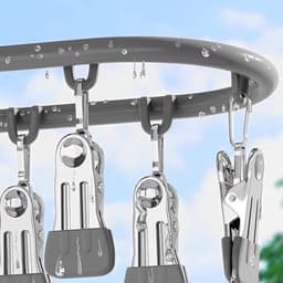 Waslijn met Clips - Kledingdroger Sokkenhouder - Kleding Drogen - Roestvrij Staal - 50 cm - Zilverkleurig — thumbnail 5