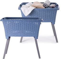 Bathroom Solutions wasmand op poten - 2x - donkerblauw - 35 ltr - 60 x 40 x 28 cm - Wasgoedmanden — thumbnail 1