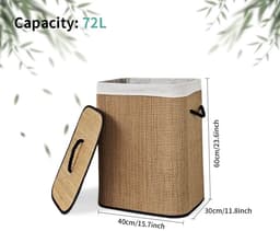 Wasmand - uJOY - Bamboe buitenkant - Ruime inhoud van 72 liter - Praktisch deksel - Multifunctioneel gebruik - Stabiele bodem — thumbnail 5