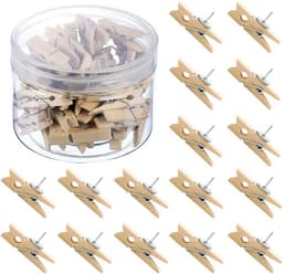 Houten Clips met Punaise - Papier Hangers - Notities Ophangen - Speciaal ontwerp - 50 Stuks - Houtkleur — thumbnail 1