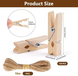 Dailygoods- Wasknijpers 150 Stuks - Kleine Houten Knijpers 3.5cm - Draagbare Knijpers voor Kleding/Foto's - Jute Touw 10m - Perfect voor Decoratie — thumbnail 5