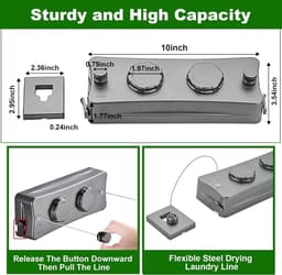 Dailygoods- Waslijn Uittrekbaar 17Ft - Wandmontage - Roestvrij Staal - Ruimtebesparend - Intrekbaar - Premium Materiaal - Drooglijn — thumbnail 3