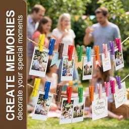 Houten Wasknijpers - Mini Clips - Decoratie Maken - Inclusief Touw Beugels - 100 Stuks - Meerkleurig — thumbnail 3