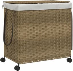 Wasmand Rotan - Wasopberger - Kleding Sorteren - Met Wieltjes - 60 cm Hoog - Bruin — thumbnail 3