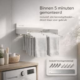 Vellano Wanddroogrek Inklapbaar – Premium Wasrek Muur 80 cm – 4 m Drooglengte – Stevig & Ruimtebesparend – Incl. Boormal & Bevestigingsset – wit — thumbnail 5