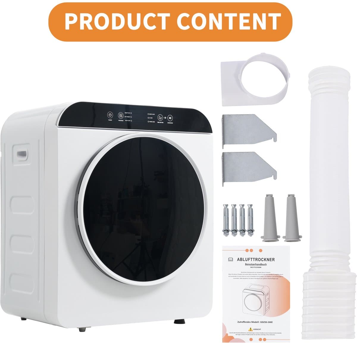 Re-purelife® wasdroger compact met 6 programma's - droogtrommel van ABS met UV- en hoge temperatuursterilisatie - wanddroger met timer en kinderslot - modern wit 49,5 × 42 × 59,5 cm — afbeelding 1