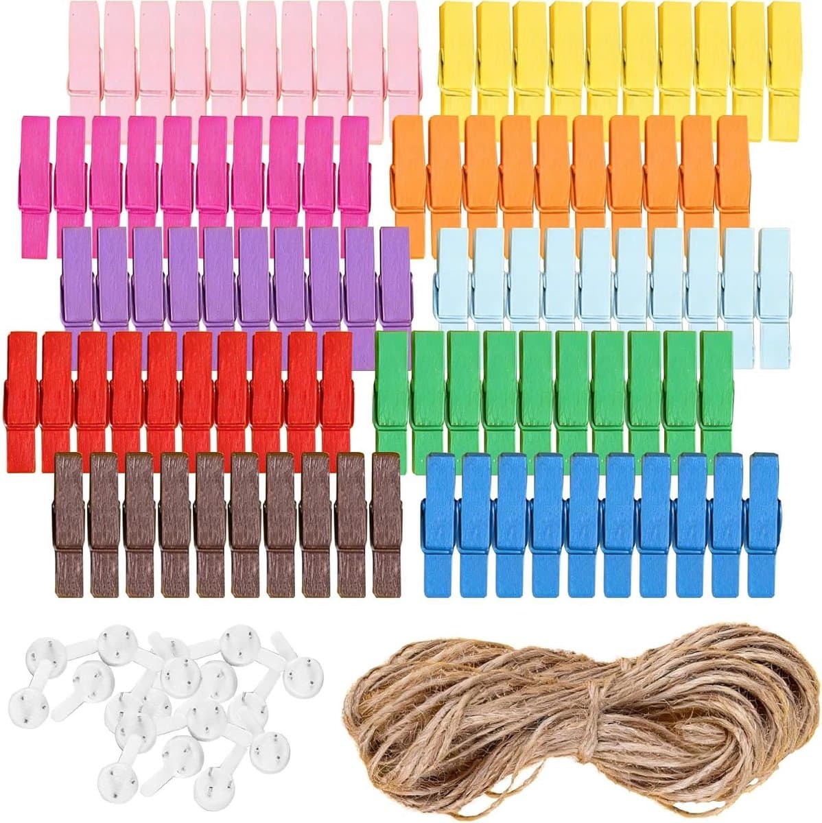 Houten Wasknijpers - Decoratieve Knijpers Fototouw - Foto's Ophangen - Kleine Houten Klemmen - 100 stuks - Veelkleurig — afbeelding 1