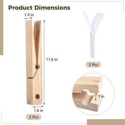 Houten Wasknijpers - Grote Clips - Handdoeken Ophangen - Natuurlijk Hout - 2 stuks 30 cm - Naturel — thumbnail 2
