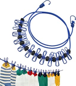 Waslijn met Clips - Reis Waslijn - Kleding Drogen - Windproof Ontwerp - 3.7 Meter - Blauw — thumbnail 1
