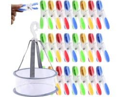 Wasknijpers met mand - Kledingklemmen - Kleding drogen - Antislip siliconen - 36 stuks - Meerkleurig