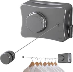 Verstelbare RVS Waslijn van 5,1 meter voor Binnen en Buiten, Retractable Drooglijn voor Balkon en Wasruimte — thumbnail 1