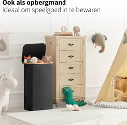 Wasmand met Waszak - 100L - Groot formaat - Wasmand met deksel - Sterk materiaal - Wassorteerder - 2 Stuks - Zwart — thumbnail 5