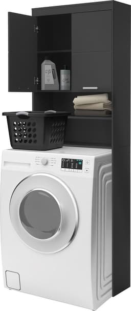 ECD Germany Wasmachinekast met 2 deuren en 2 open vakken, 187,5 x 63 cm, donkergrijs, badkamerkast voor wasmachine/droger, hoge kast badkamerplank wasmachine opbouw — thumbnail 5