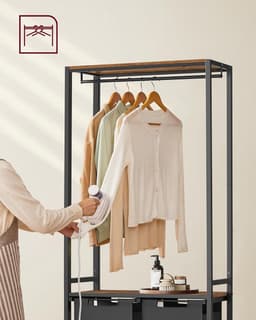 MIRA Home Wasmand met Kledingrek - Wassorteerder 2 Vakken 2x46 Liter - Zwart/Bruin - 73x33x177 cm — thumbnail 4