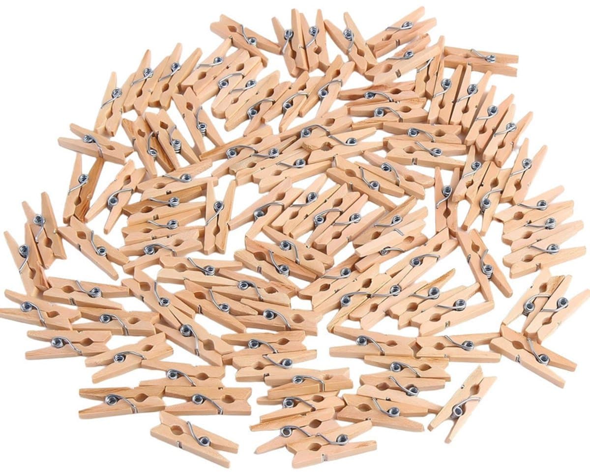 Klemmetjes - 100 stuks - 2,5*0,3 cm - Houten klemmetjes - Memoklemmen - Opbergklemmen - Fotoklemmen - Wasknijpers - Knutselklemmen - Studieklemmen - Kantoorklemmen - Materiaalklemmen - Geschikt voor huisdecoratie en het ophangen van foto's — afbeelding 1