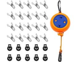 Intrekbare waslijn 8 meter verstelbaar - Camping, reizen, wasserij - Heavy duty waslijn met wasknijpers - Voor indoor, outdoor, camping - Courtyard, travel, hotel