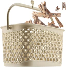Wasknijper Mand - Klemhouder - Wassen Ophangen - Beweegbare Haak - 22.5x14.8x22.8cm - Beige — thumbnail 1