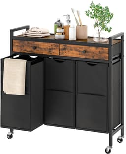Deniva - Wasmand - Wassorteerder - 3 Vakken - Wasmandkast - 2 Lades - Uitschuifbare waszakken - Op Wielen - 84x30x96 Cm - Hout — thumbnail 1
