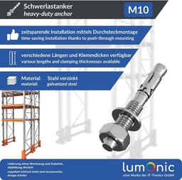 5x Zwaarlastanker M10 x 90 Verzinkt voor Doorsteekmontage in Steen en Beton — thumbnail 5