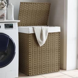 Wasmand Bamboe - Rotan Mand - Kleding Opbergen - Opvouwbaar Design - 60 cm Hoog - Beige Wit — thumbnail 1