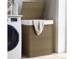 Wasmand Bamboe - Rotan Mand - Kleding Opbergen - Opvouwbaar Design - 60 cm Hoog - Beige Wit