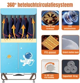 Florixa® Elektrisch Droogrek - Droogrek - Droogrek Elektrisch - 150cm Hoog - 1500W - Lichtblauw - 80cm x 46cm x 168cm — thumbnail 4