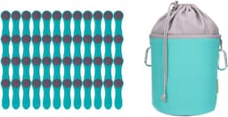 Wasknijpers met zak - Kledingklemmen set - Kleding drogen - Roestvrij staal veren - 48 stuks - Turquoise grijs — thumbnail 1