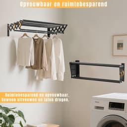 DnA® Wanddroogrek - Wanddroogrek Inklapbaar - Droogrek Muur - Wanddroogmolen - Zwart - 42cm x 18cm x 12cm — thumbnail 5