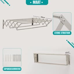 RONN® Wanddroogrek Inklapbaar - Wanddroogrek - Zilver - ‎59cm x 80cm x 19cm; 1.56 kg — thumbnail 3