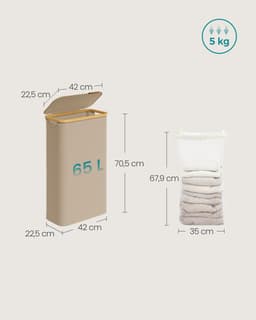 SONGMICS LCB506N02 - Opvouwbare Wasmand met Bamboe Handgrepen - Uitneembare Waszak - Oxford Stof — thumbnail 2