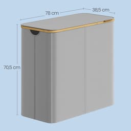 SONGMICS LCB514GD01 - Wasmand met 4 Vakken - Opvouwbare Wasverzamelaar met Deksel - Bamboe Handgrepen — thumbnail 2