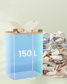 SONGMICS - Wasmand - Wasmand met 2 Vakken - 150 Liter - Uitneembare Waszakken - Met Deksel — thumbnail 4