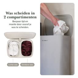 Jubbly® - Wasmand - Wassorteerder - Wasmand met Deksel - Wasmand 2 vakken - Wasmand opvouwbaar - Wasbox - 90 Liter - Beige - The Splitsmart — thumbnail 3