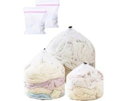 Pack of 5 - Herbruikbare Waszakken met Trekkoord - Chunky Net voor Jassen, Broeken, Beha's, Ondergoed, Breiwerk