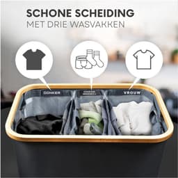 Thuys – Wasmand Met Deksel 145L – Waterafstotende Wasverzamelaar – 3 Compartimenten – Met Afneembare Waszakken — thumbnail 5