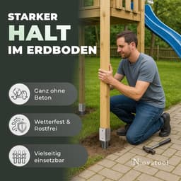 Novatool 8x Grondhulsset 91x91x750 mm, Grondhuls Parasolpaalsteunen Hekpaal Houten paal Grondhulzen Inslaghuls Grondanker Grondpen voor inslaan, Verzinkt, met schroeven — thumbnail 4