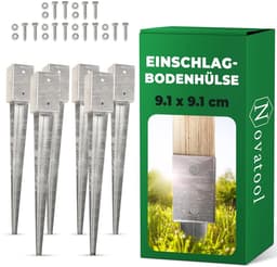 Novatool 6x Grondhulsset 91x91x750 mm, Grondhuls Parasolpaalsteunen Hekpaal Houten paal Grondhulzen Inslaghuls Grondanker Grondpen voor inslaan, Verzinkt, met schroeven — thumbnail 1