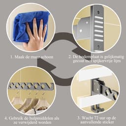 Ynkkvre - Wandkledingrek - Aluminium Kleerhanger met Kledinghaak - Opvouwbaar Wandrek - Voor Slaapkamer, Badkamer, Balkon - Zwart — thumbnail 4