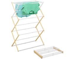 Wasrek uitschuifbaar - 43-74 cm breed - inklapbaar - staand - bamboe - wit — afbeelding 1