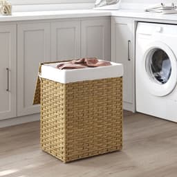 Handgeweven wasmand 90 L - synthetisch rotan - deksel en handvatten - opvouwbaar - afneembare waszak - natuurlijke kleur — thumbnail 4