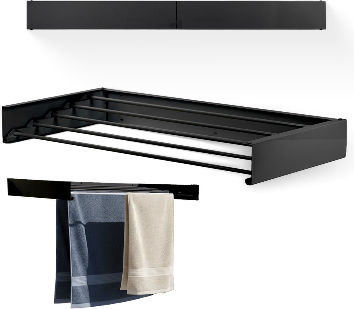 Goodly® High quality Wanddroogrek - Droogrek muur inklapbaar - Wasrek - Wasdroogrek - QUALITY 6m - drooglijn - Zwart — afbeelding 1