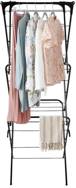 Inklapbaar Droogrek met 3 Niveaus – Stevig, Ruimtebesparend & Modern Design – 137 cm Hoog – Zwart — thumbnail 2